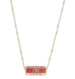 JANE MARIE Kids 6-Sided Cylinder, "LOVE", Pink Red Heart Necklace