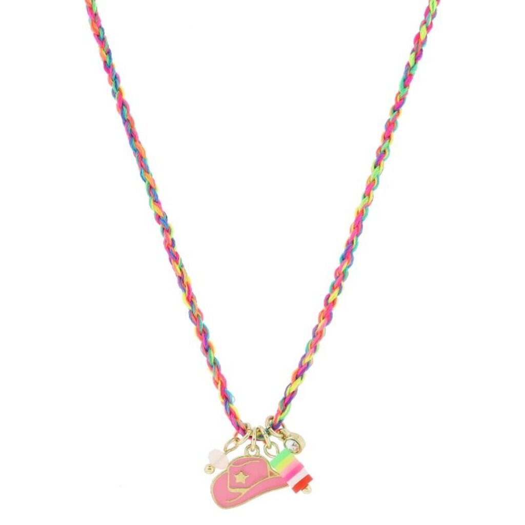 JANE MARIE Kids 14" Pink Cowgirl Hat, Crystal Charms Necklace, 3" Ext.
