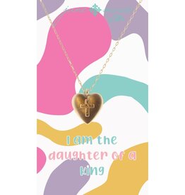 JANE MARIE Kids 14" Gold Heart with Cross Necklace, 3" Ext.