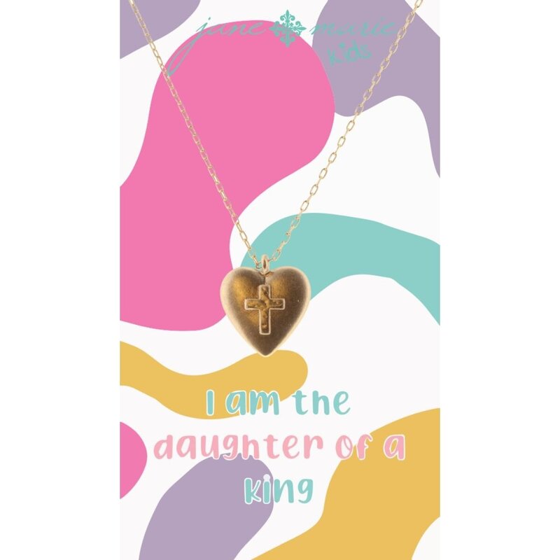 JANE MARIE Kids 14" Gold Heart with Cross Necklace, 3" Ext.