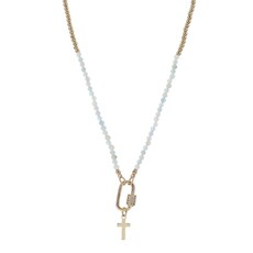 JANE MARIE Kids Aquamarine Stone Beaded with Carabiner & Cross Necklace