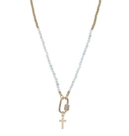 JANE MARIE Kids Aquamarine Stone Beaded with Carabiner & Cross Necklace