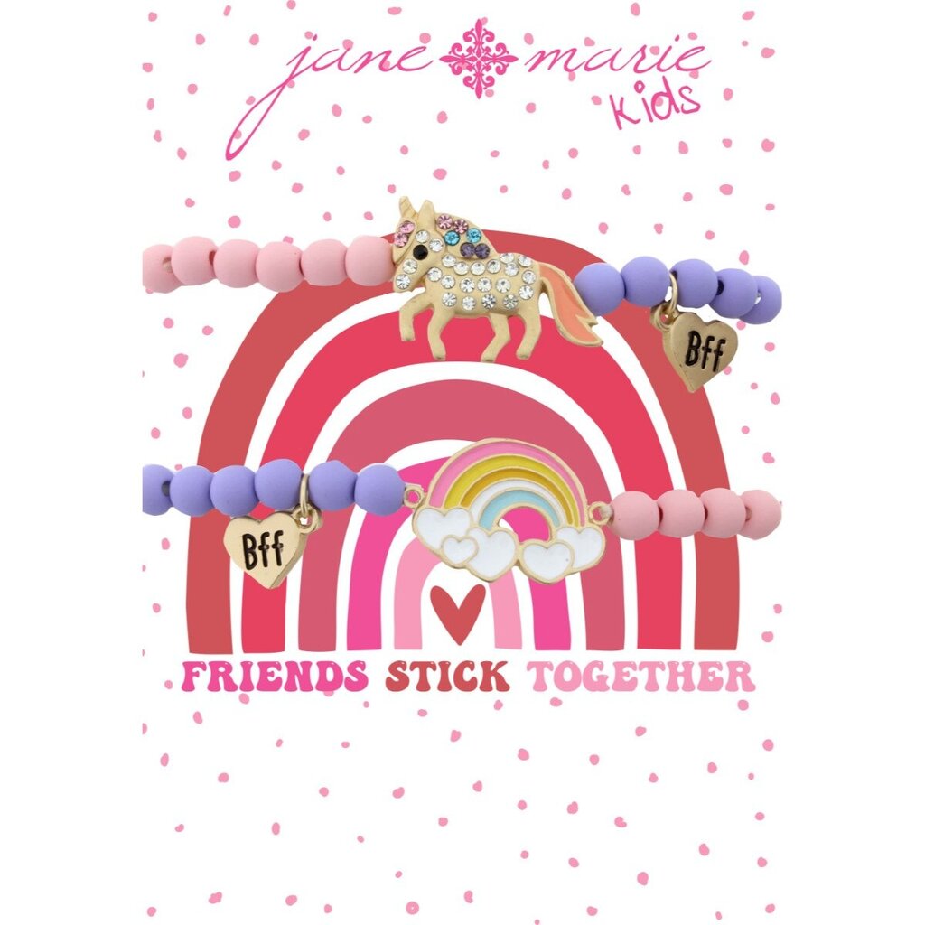 JANE MARIE Kids Colorblock Beaded Rainbow + Unicorn "Bff" Set Bracelet