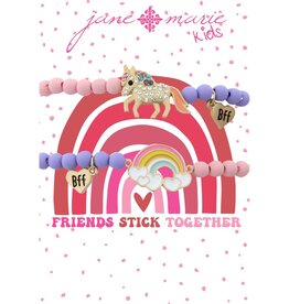JANE MARIE Kids Colorblock Beaded Rainbow + Unicorn "Bff" Set Bracelet
