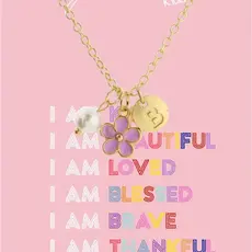 JANE MARIE Kids 14" "B" Initial Disc, Pearl, & Purple Flower Necklace