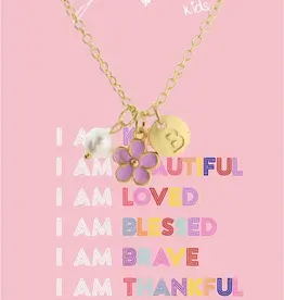 JANE MARIE Kids 14" "B" Initial Disc, Pearl, & Purple Flower Necklace