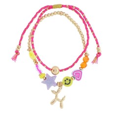 JANE MARIE Kids Set of 2, Balloon Dog, Pink Cord Adjustable Bracelet