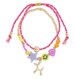 JANE MARIE Kids Set of 2, Balloon Dog, Pink Cord Adjustable Bracelet