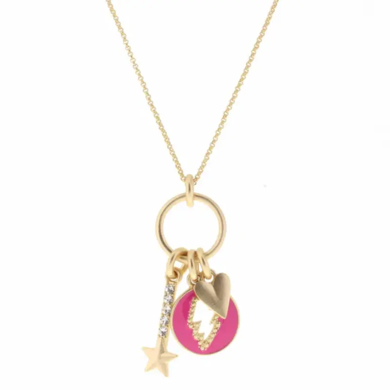 JANE MARIE Kids Gold Ring with Pink Bolt, Heart, Star Charms Necklace