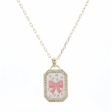 JANE MARIE Kids 14" Light Pink Enamel with Crystals & Pink Bow Necklace