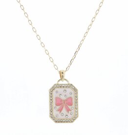 JANE MARIE Kids 14" Light Pink Enamel with Crystals & Pink Bow Necklace