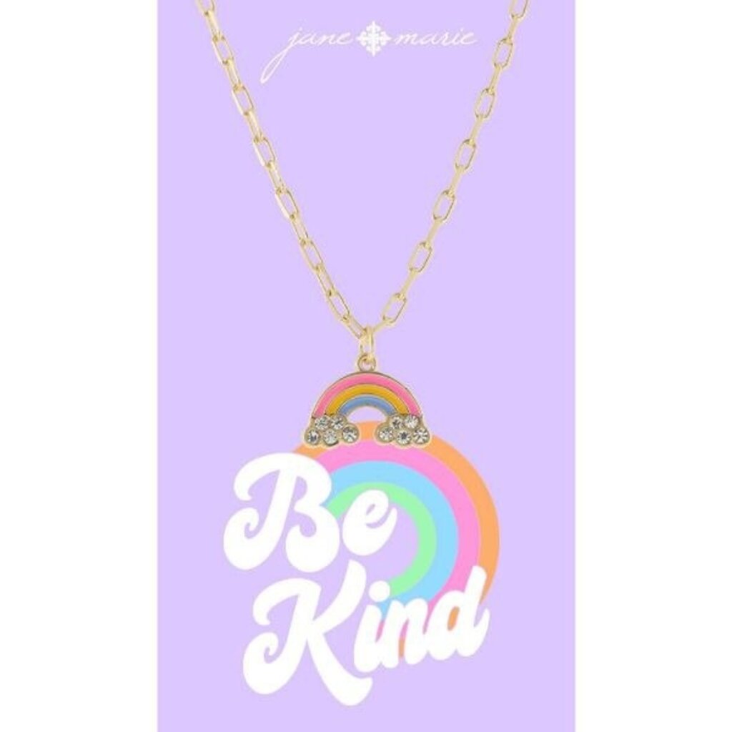 JANE MARIE Kids Pink, Orange, Blue Rainbow with Crystal Clouds Necklace