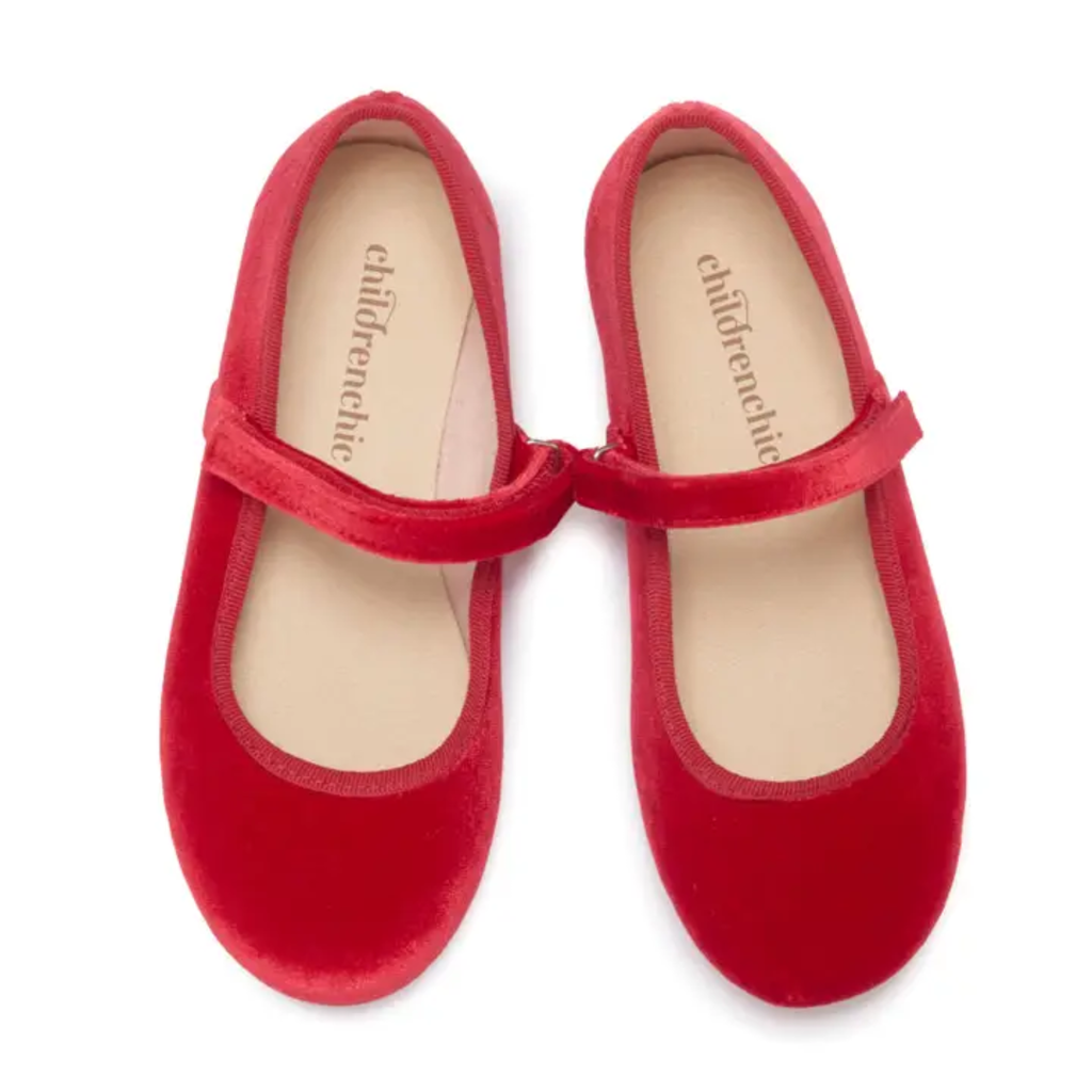 CHILDRENCHIC CLASSIC VELVET MARY JANES-RED