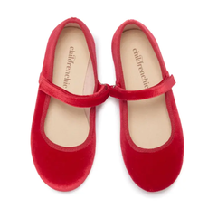 CHILDRENCHIC CLASSIC VELVET MARY JANES-RED