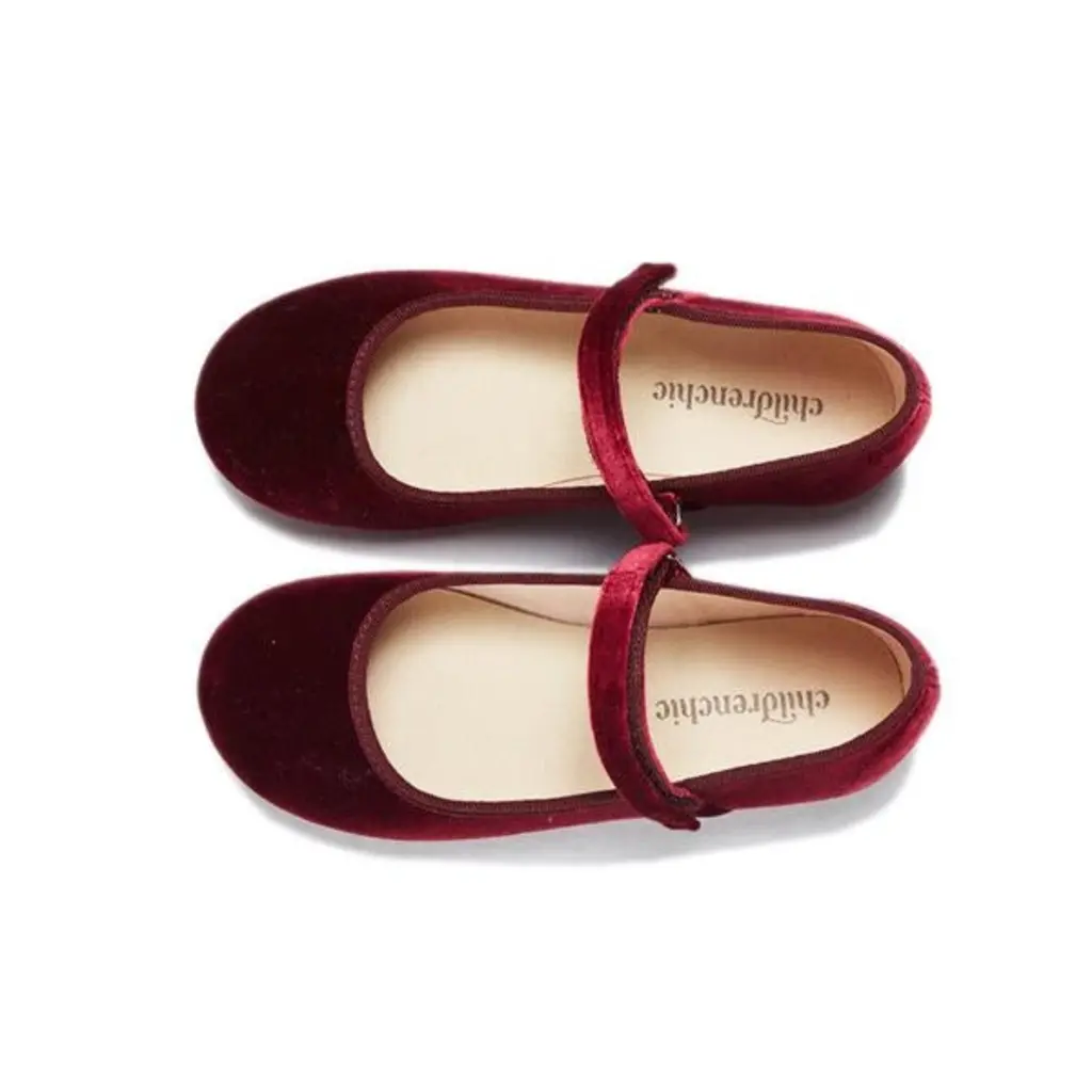 CHILDRENCHIC CLASSIC VELVET MARY JANES-BURGUNDY