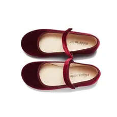 CHILDRENCHIC CLASSIC VELVET MARY JANES-BURGUNDY