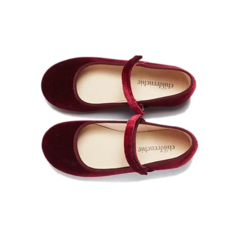 CHILDRENCHIC CLASSIC VELVET MARY JANES-BURGUNDY