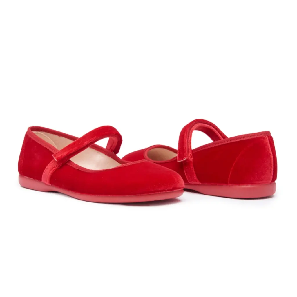 CHILDRENCHIC CLASSIC VELVET MARY JANES-RED