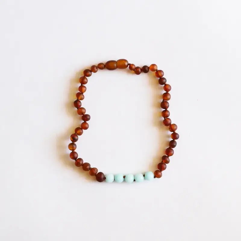 CanyonLeaf Raw Cognac Baltic Amber + Amazonite || Necklace