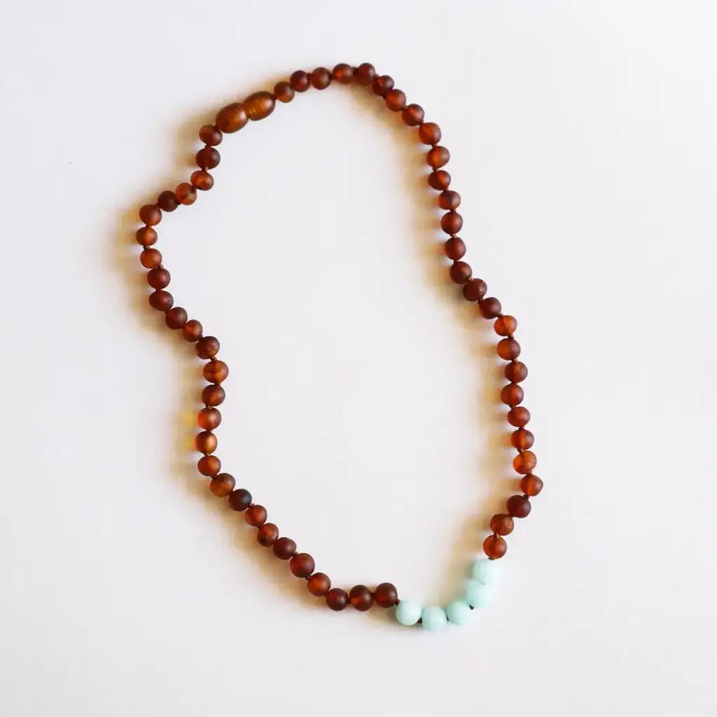 CanyonLeaf Raw Cognac Baltic Amber + Amazonite || Necklace