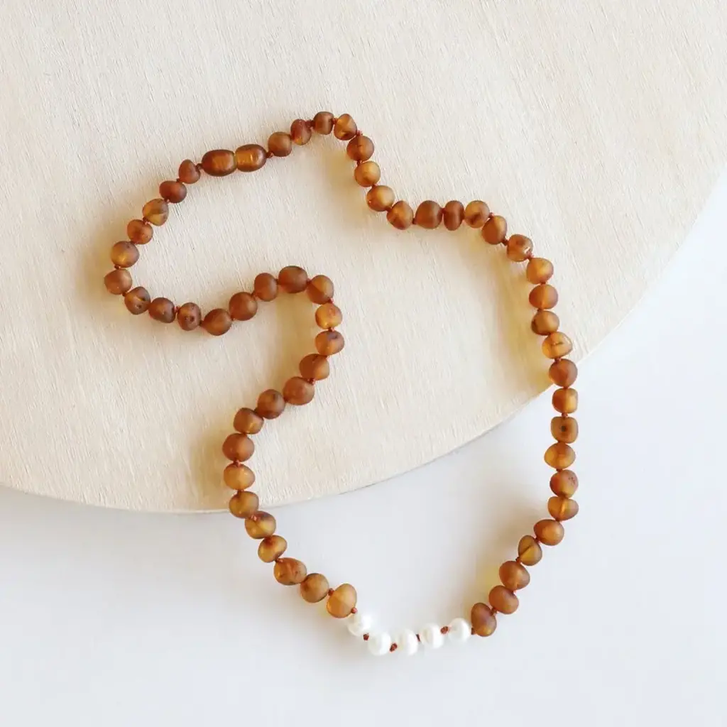 CanyonLeaf Raw Cognac Baltic Amber + Pearls || Necklace