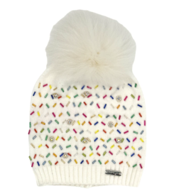 BARI LYNN SPRINKLE JEWELED HAT W/FUR POM