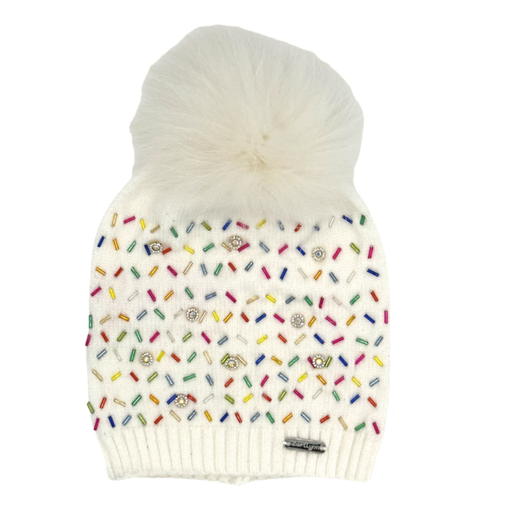 BARI LYNN SPRINKLE JEWELED HAT W/FUR POM