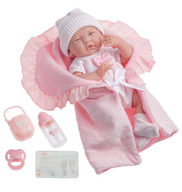 JC TOYS LA NEWBORN 15.5" SOFT BABY DOLL IN BUNTING & ACC.