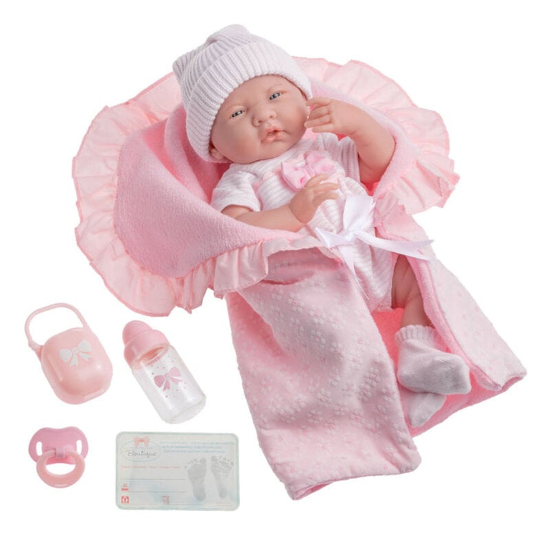 JC TOYS LA NEWBORN 15.5" SOFT BABY DOLL IN BUNTING & ACC.