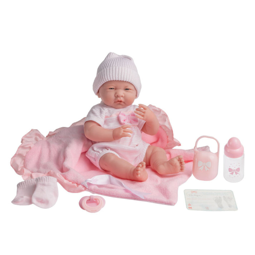 JC TOYS LA NEWBORN 15.5" SOFT BABY DOLL IN BUNTING & ACC.