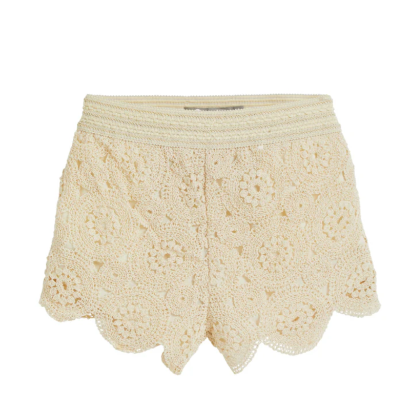 TRACTR GIRL'S CIRCULAR MEDALLION CROCHET SHORT-CREAM