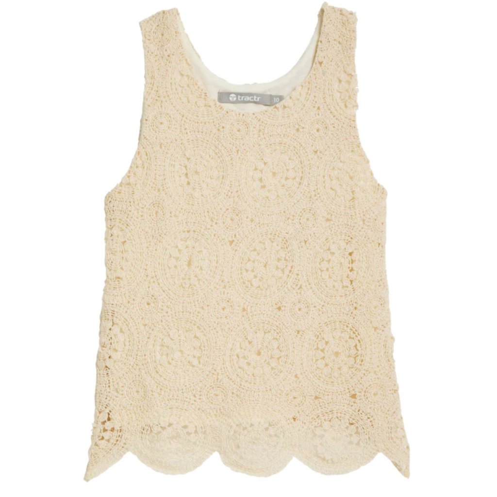 TRACTR GIRL'S CIRCULAR MEDALLION CROCHET TANK-CREAM