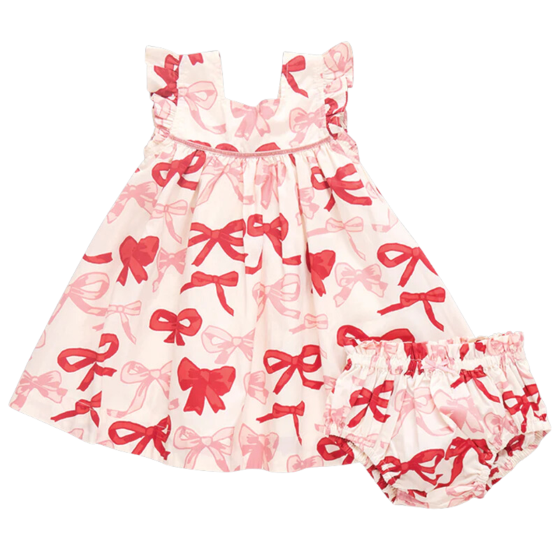 PINK CHICKEN baby girls camelia dress set - valentines bows