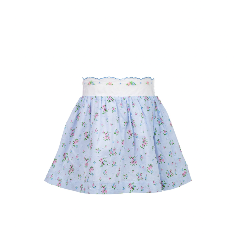 THE PROPER PEONY Bea Blue Floral Dotted-Swiss Skirt