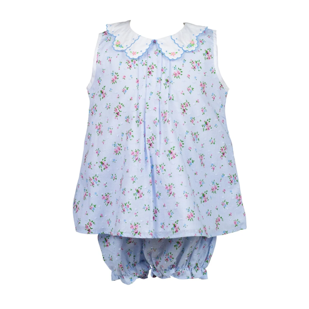 THE PROPER PEONY Bea Blue Floral Dotted-Swiss Bloomer Set