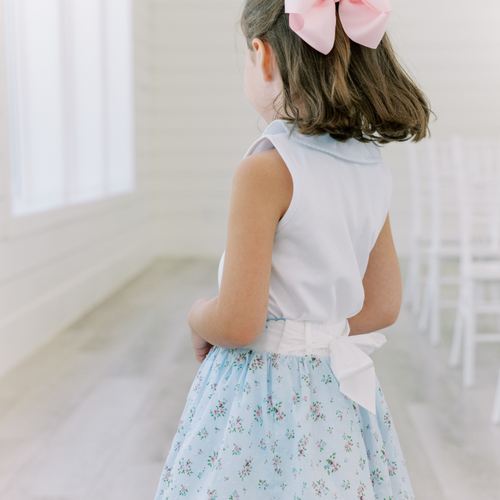 THE PROPER PEONY Bea Blue Floral Dotted-Swiss Skirt