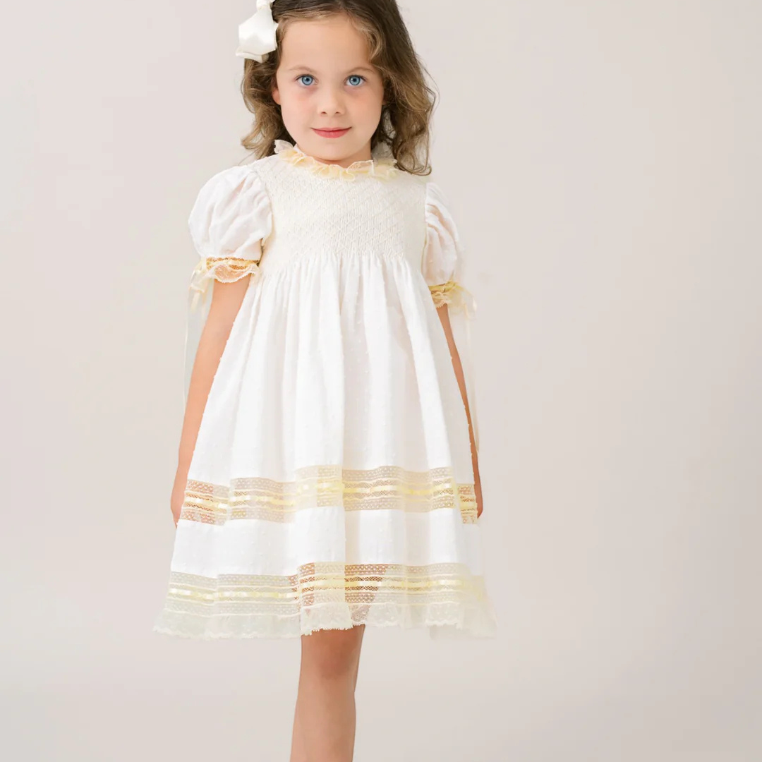 Lullaby Set, Margaret Dress, Spring Pink, Ecru