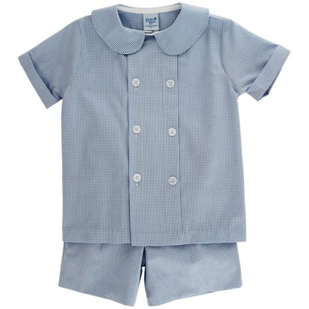 BAILEY BOYS DRESSY SHORT SET,  BLUE MICROCHECK