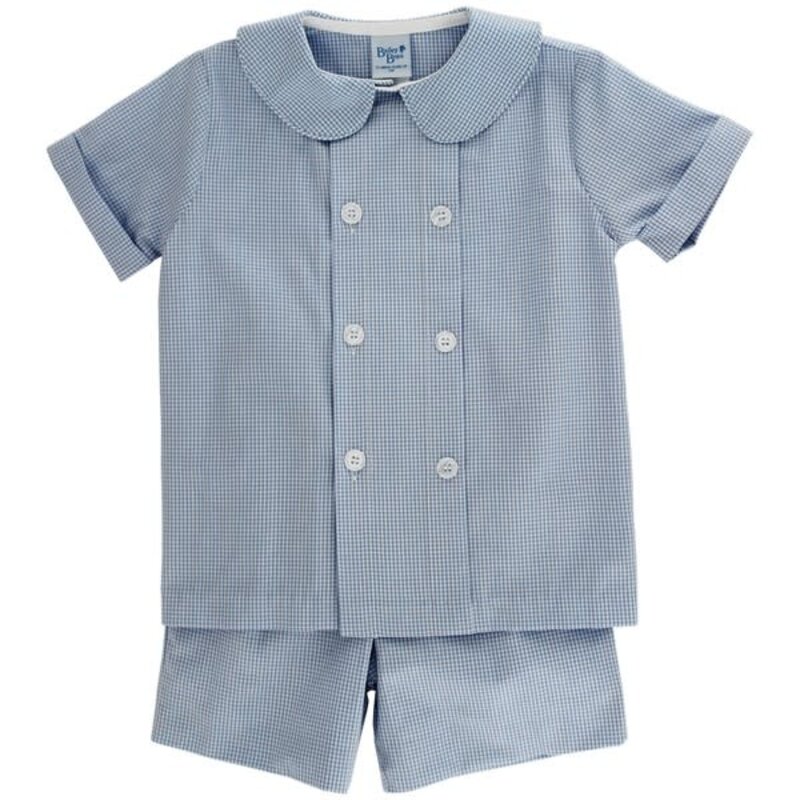 BAILEY BOYS DRESSY SHORT SET,  BLUE MICROCHECK