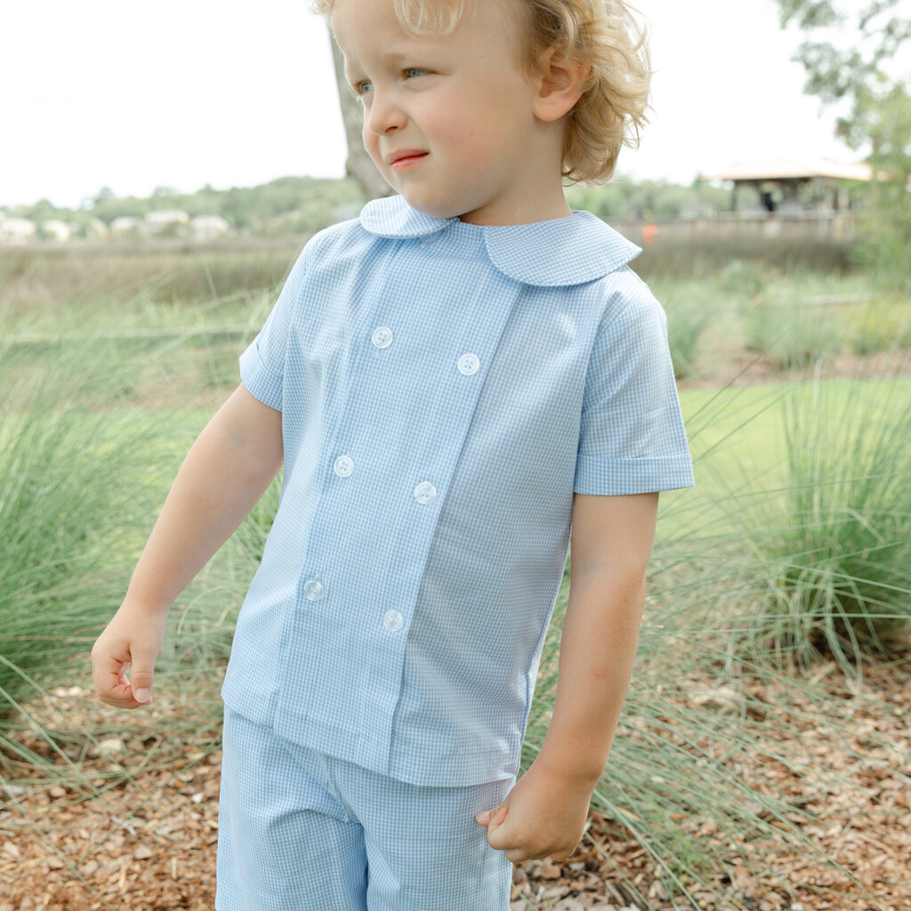 BAILEY BOYS DRESSY SHORT SET,  BLUE MICROCHECK