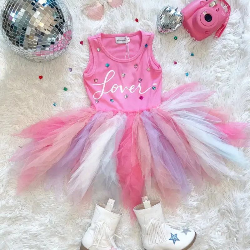 ELLIE AND MILA GIRLS LOVER BEJEWELED TULLE DRESS