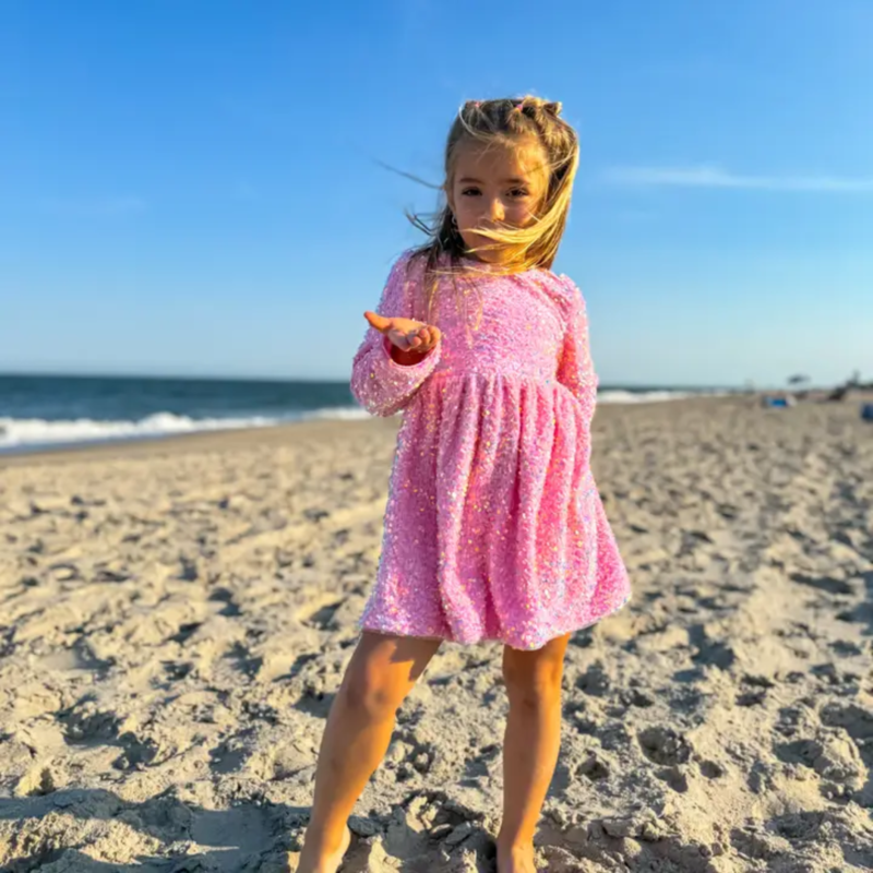 ELLIE AND MILA GIRLS PINK SEQUIN DRESS