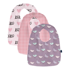 KICKEE PANTS BIB SET OF 3-CAKE POP GINGHAM, LAV CHICKENS, XOXO