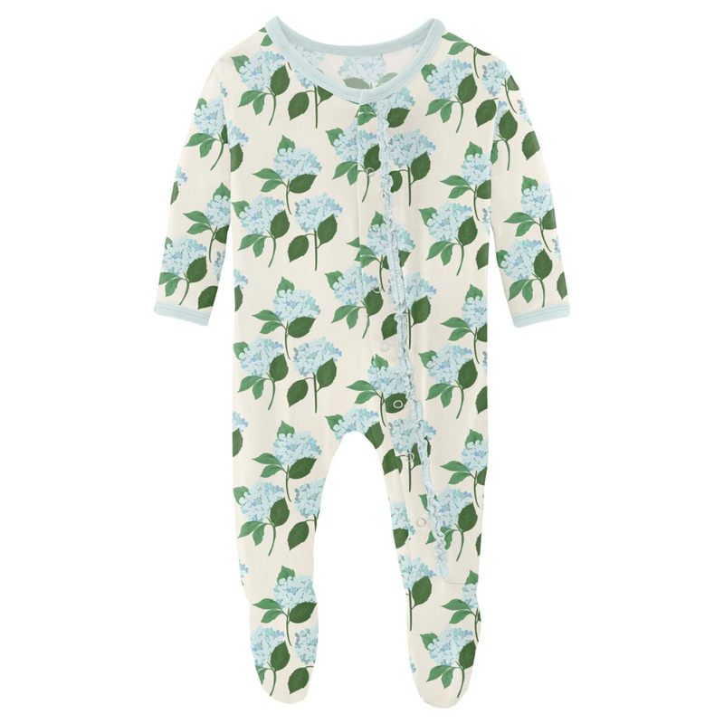 KICKEE PANTS CLASSIC RUFFLE FOOTIE W/2 WAY ZIPPER-HYDRANGEA