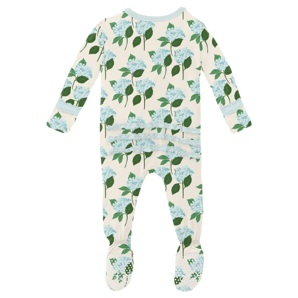 KICKEE PANTS CLASSIC RUFFLE FOOTIE W/2 WAY ZIPPER-HYDRANGEA