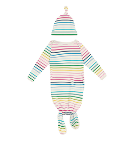 KICKEE PANTS PRINT KNOTTED LAYETTE GOWN & HAT SET-HAPPY STRIPES