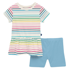 KICKEE PANTS SHORT SLEEVE PLAYTIME OUTFIT SET-HAPPY STRIPES