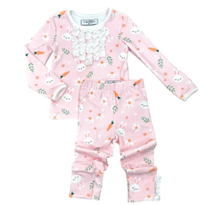 SUGAR BEE CLOTHING EASTER PAJAMAS-BUNNY GIRL -RUFFLE BUTTFLAP