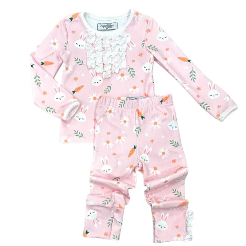 SUGAR BEE CLOTHING EASTER PAJAMAS-BUNNY GIRL -RUFFLE BUTTFLAP