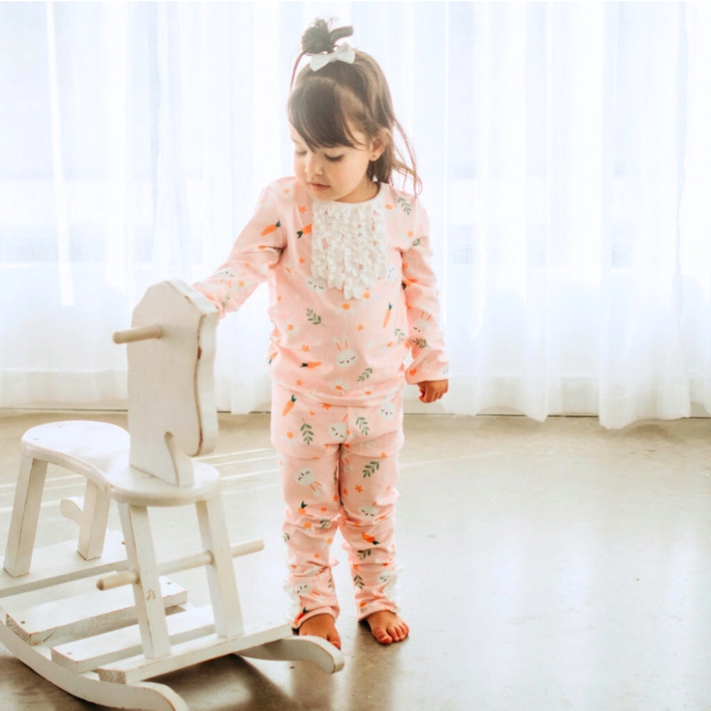 SUGAR BEE CLOTHING EASTER PAJAMAS-BUNNY GIRL -RUFFLE BUTTFLAP